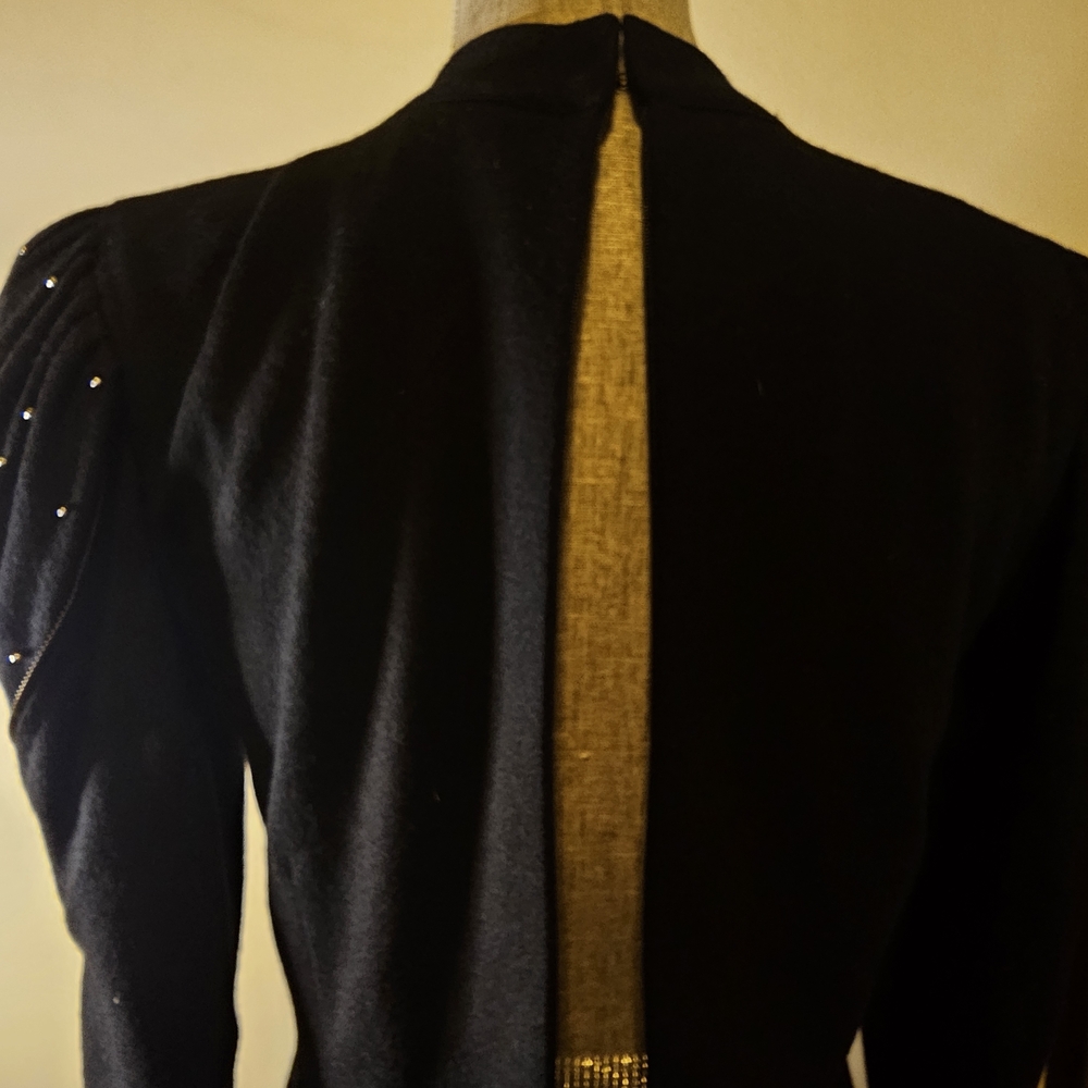 Vintage 80s Wool Black Dress - Womens Size S - Wool Dark Academia Deadstock Glam - Picture 13 of 14